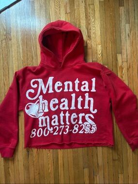 Mental Health Matters Red Cropped Hoodie Sweatshirt